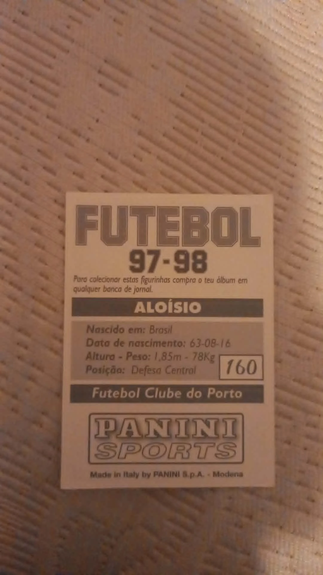 Cromo Nº 160 Aloísio - Panini Fútbol 97-98 (FCP) – photo 2
